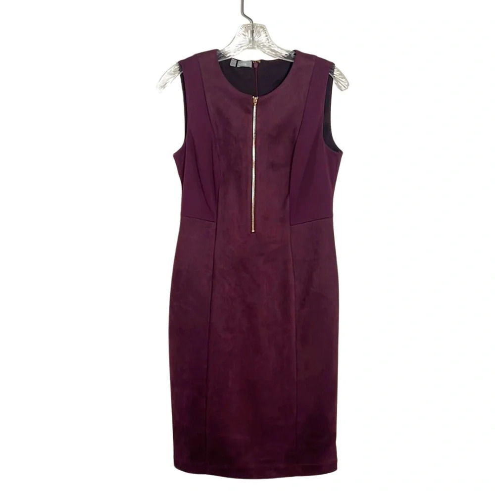 Vince Wine Purple Faux Suede Sleeveless Sheath Dress Size XS Career Holiday Rich